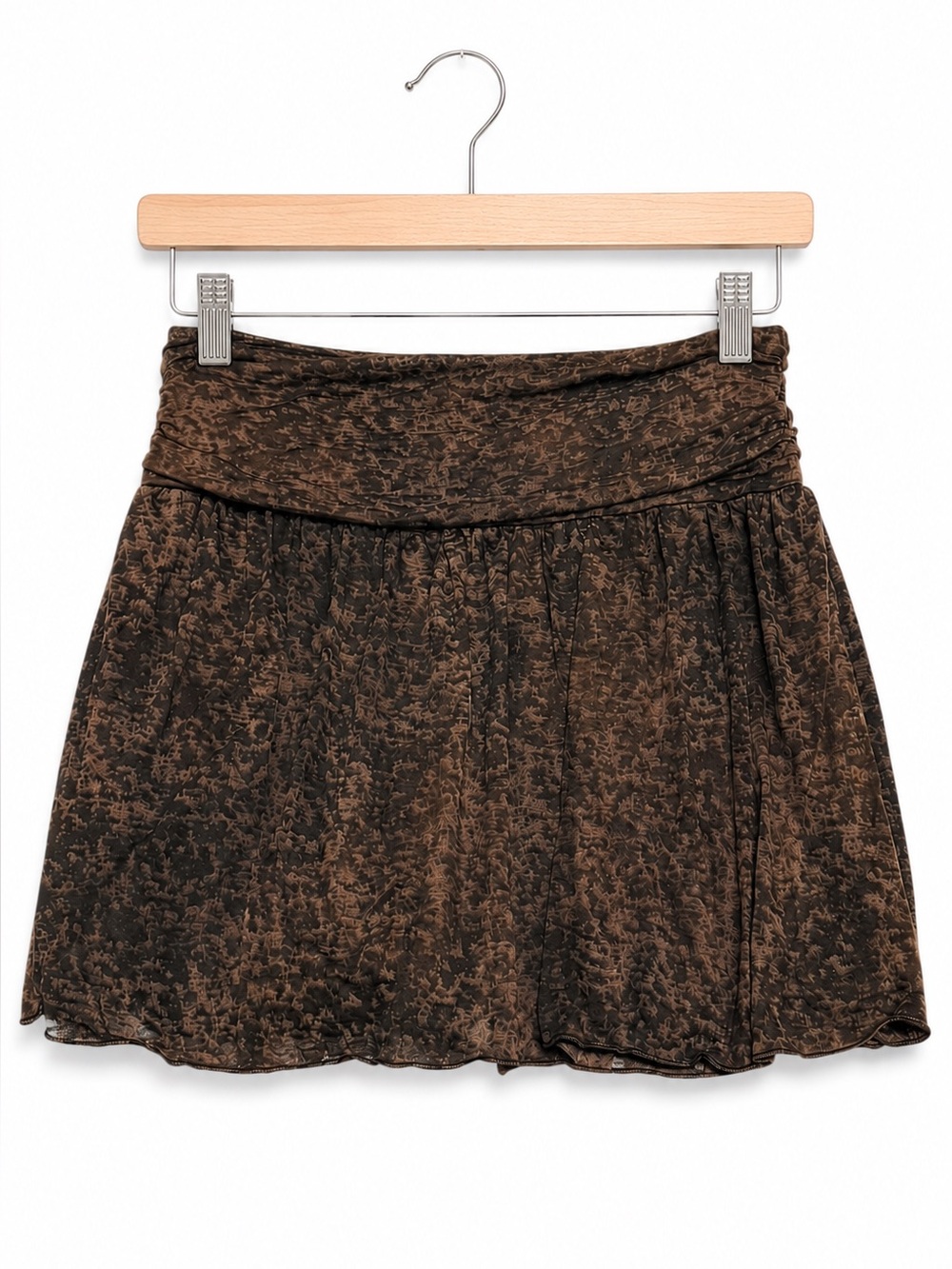 Maurices NWT Brown Mottled Mini Skirt S Boho Grunge Y2K Flowy Lined Pull On